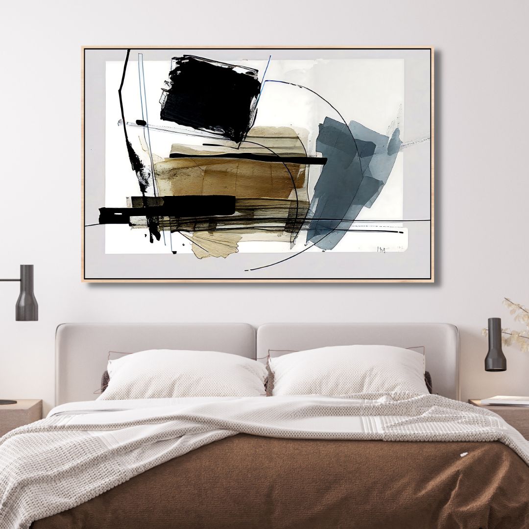Contemporary Blue and Gold Abstract Oil Painting for Modern Home Décor