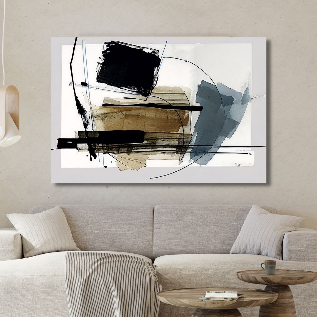 Contemporary Blue and Gold Abstract Oil Painting for Modern Home Décor