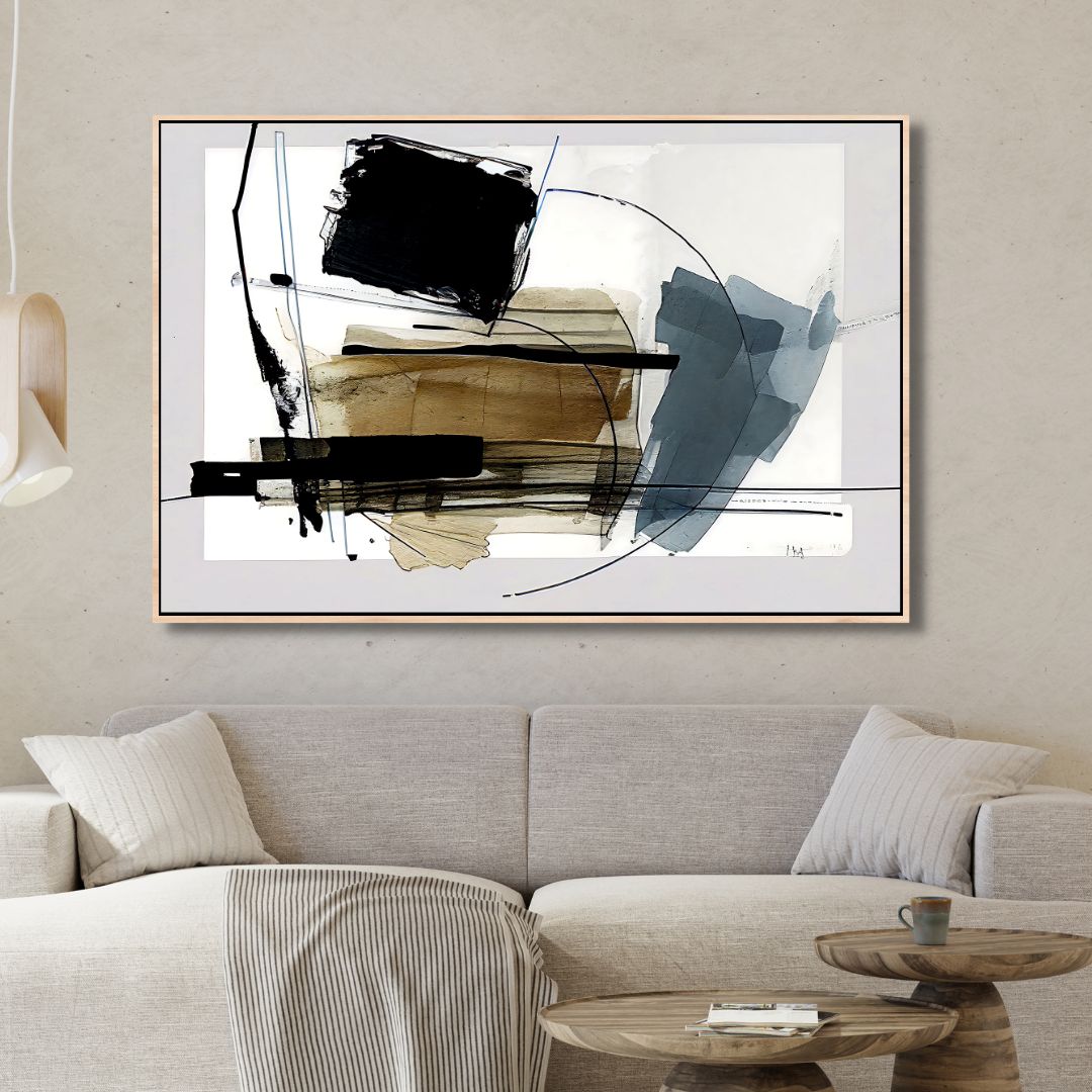 Contemporary Blue and Gold Abstract Oil Painting for Modern Home Décor