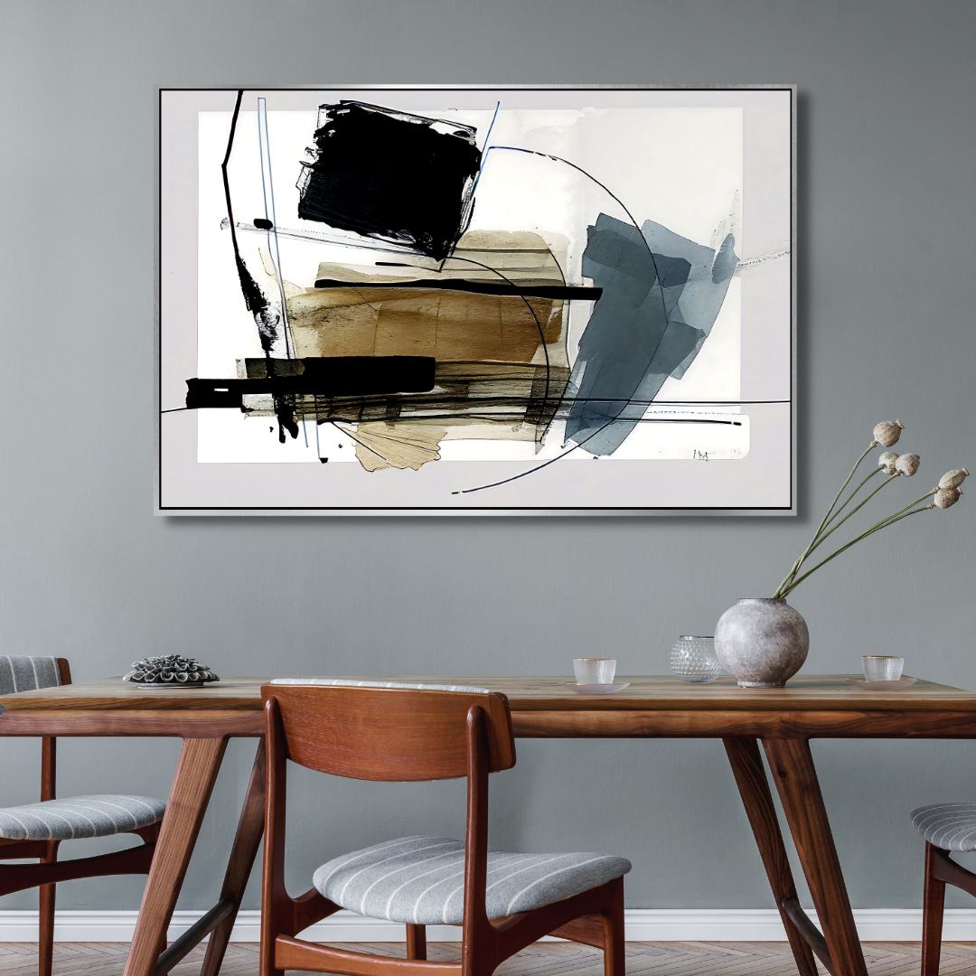 Contemporary Blue and Gold Abstract Oil Painting for Modern Home Décor