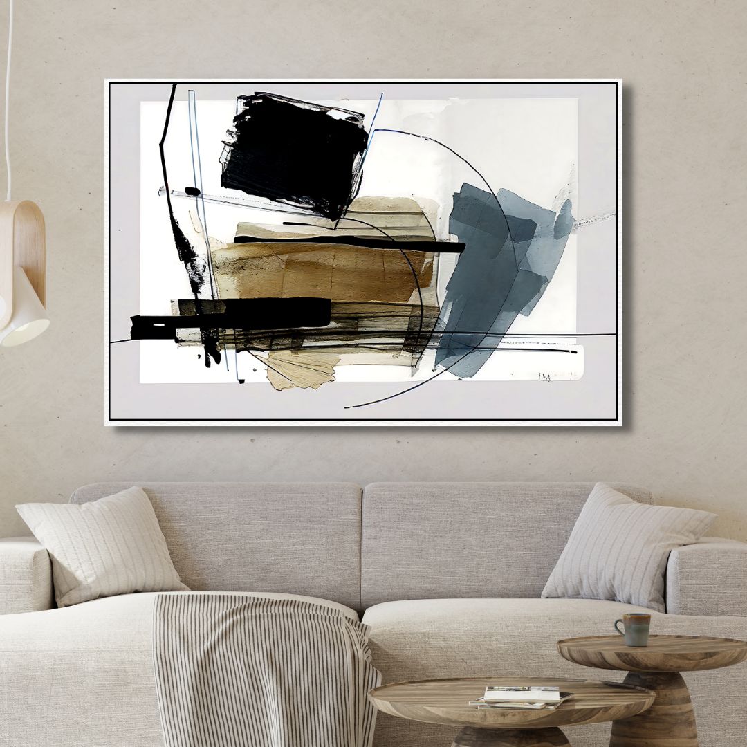 Contemporary Blue and Gold Abstract Oil Painting for Modern Home Décor
