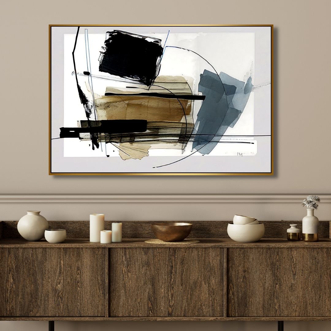 Contemporary Blue and Gold Abstract Oil Painting for Modern Home Décor