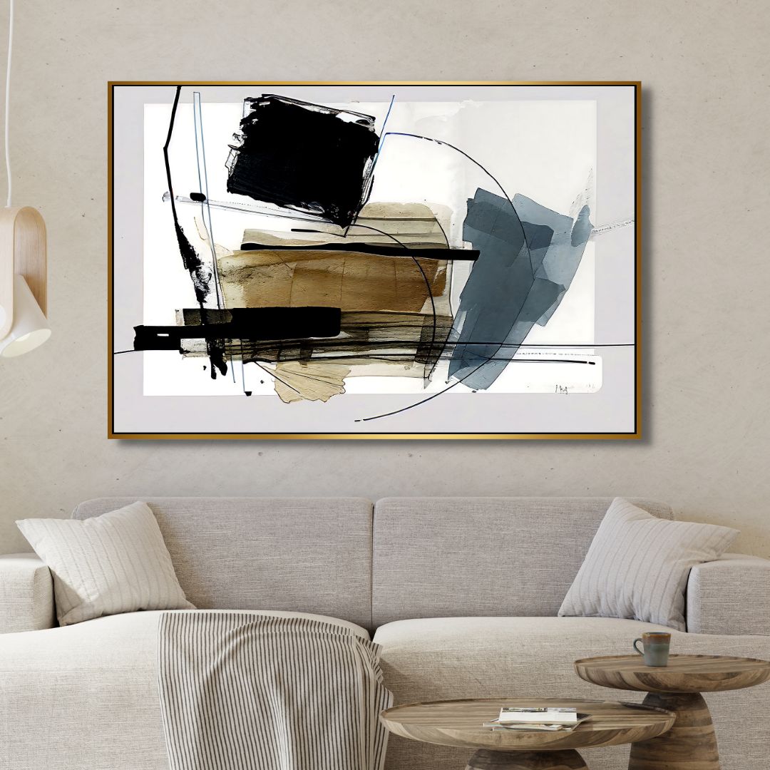 Contemporary Blue and Gold Abstract Oil Painting for Modern Home Décor