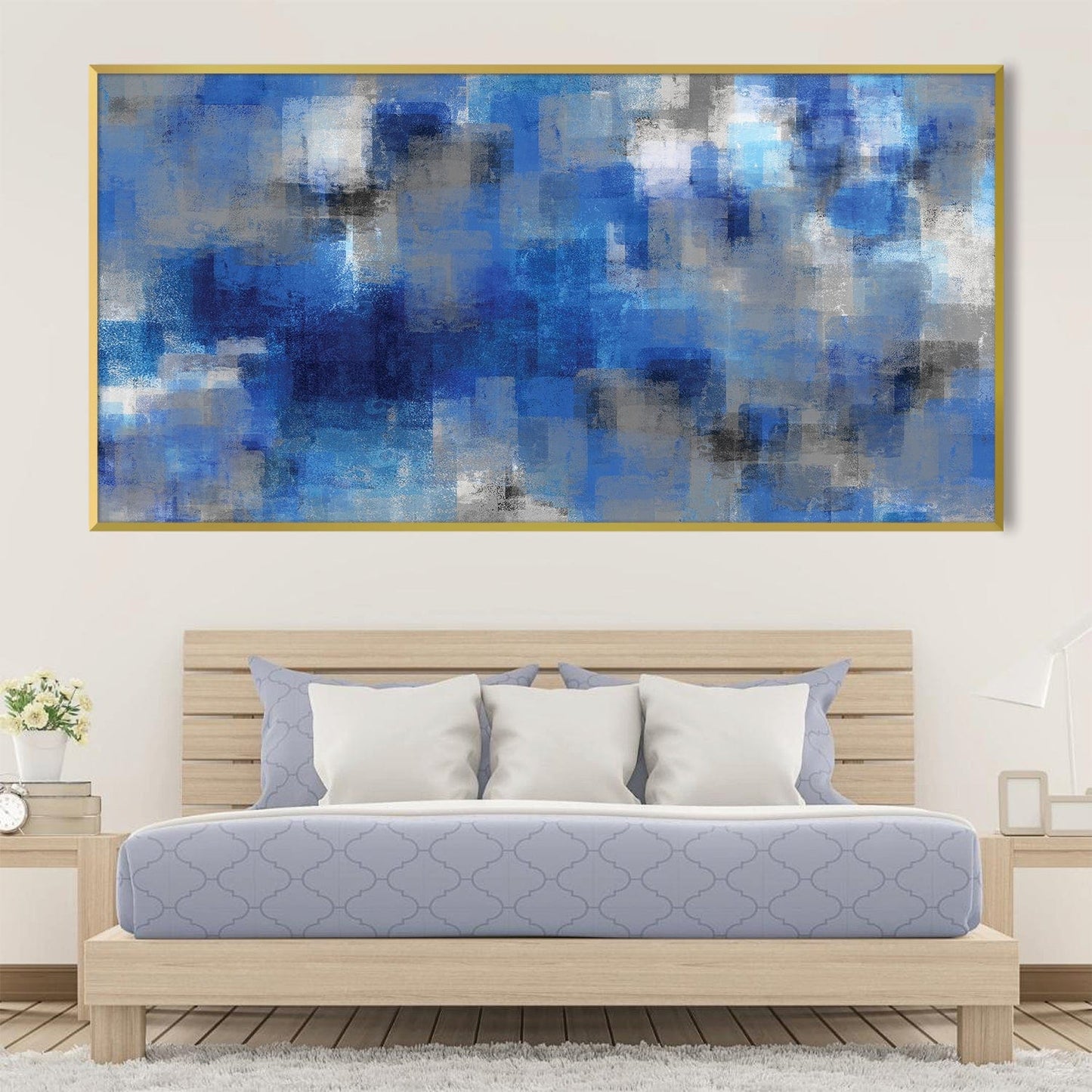 Abstract Blue Waves Oil Painting for Modern Home Decor
