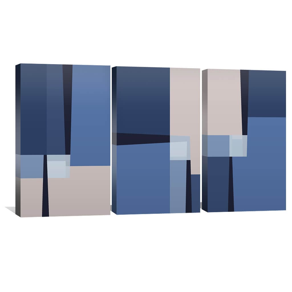 Abstract Blue Lines Oil Painting for Modern Home Décor