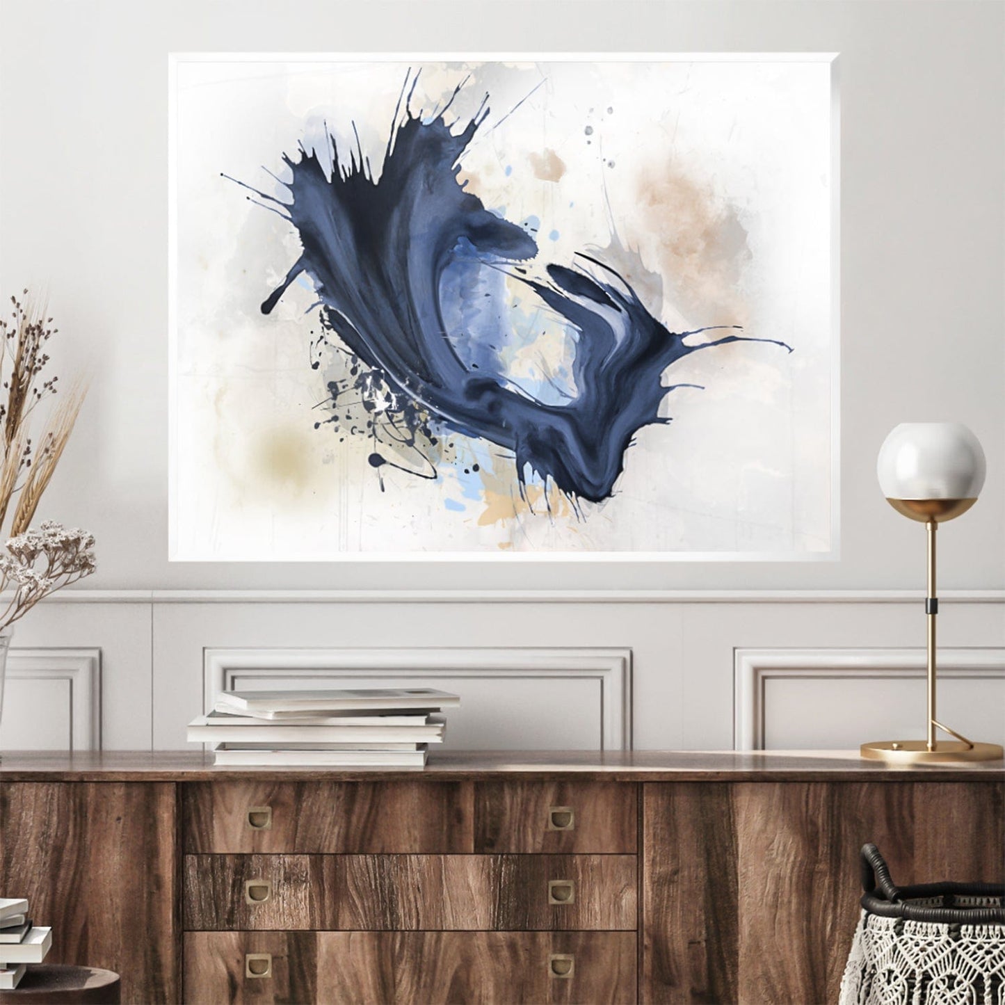 Abstract Blue Splash Oil Painting for Modern Home Decor