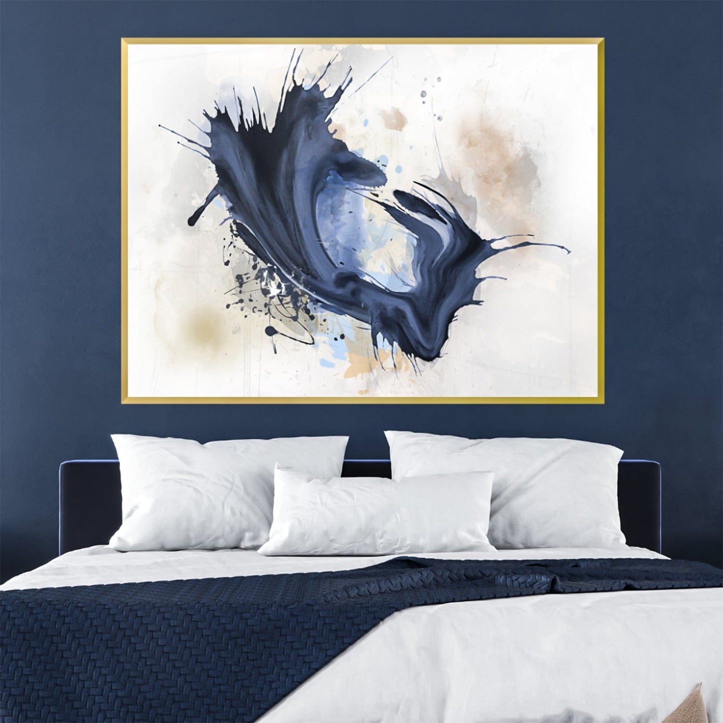 Abstract Blue Splash Oil Painting for Modern Home Decor