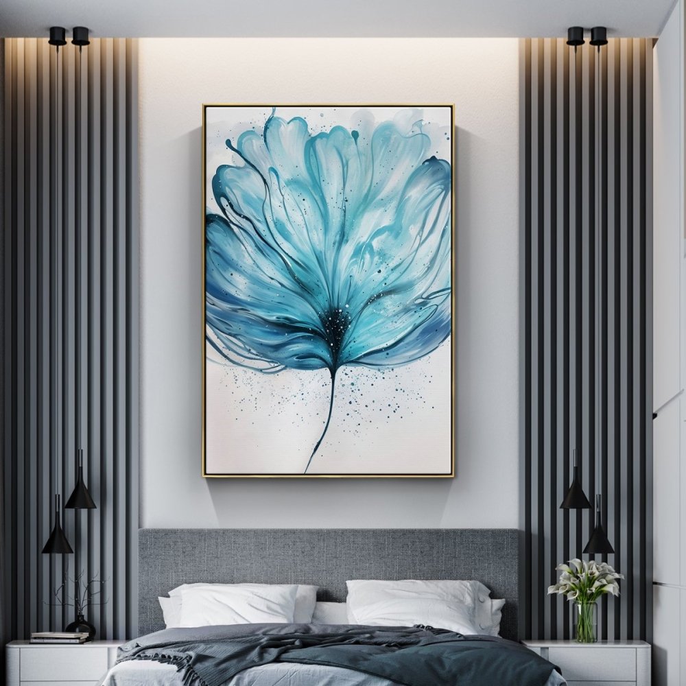Elegant Blue Floral Oil Painting for Modern Home Decor