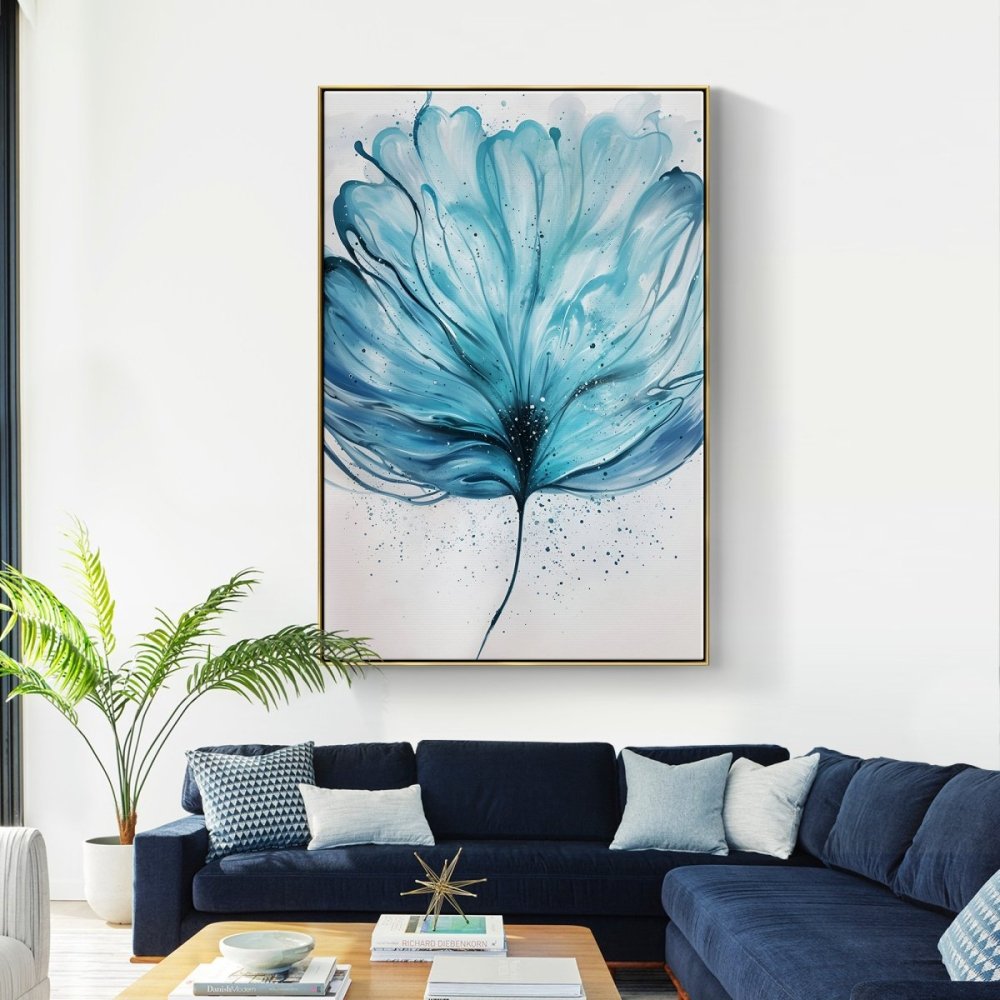 Elegant Blue Floral Oil Painting for Modern Home Decor