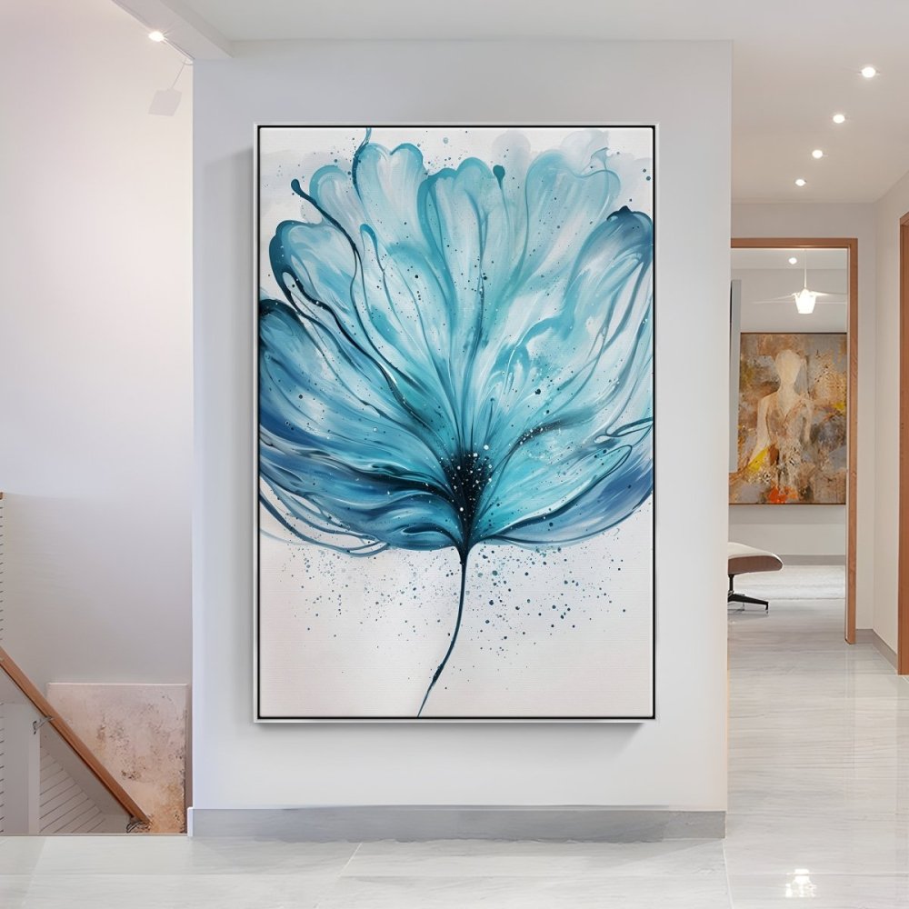 Elegant Blue Floral Oil Painting for Modern Home Decor