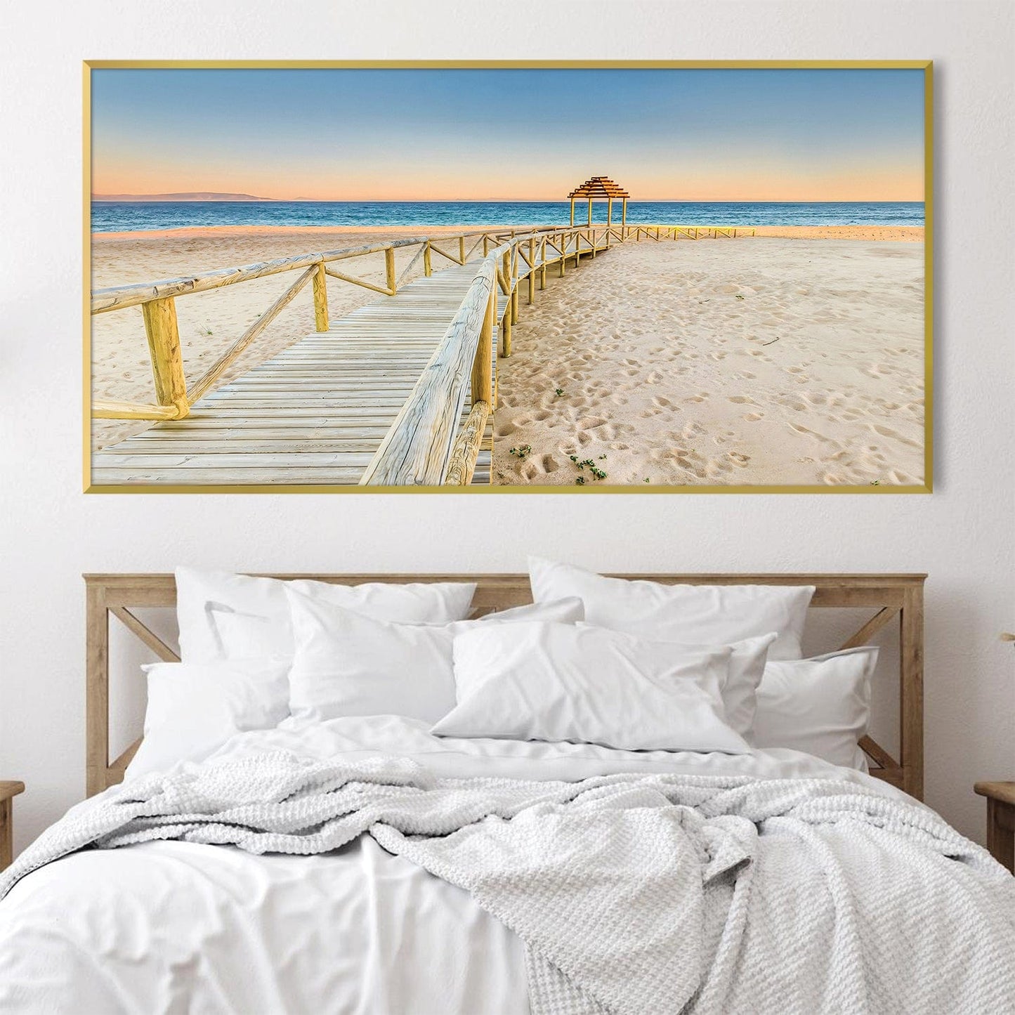 Serene Beach Boardwalk Oil Painting for Coastal Home Décor