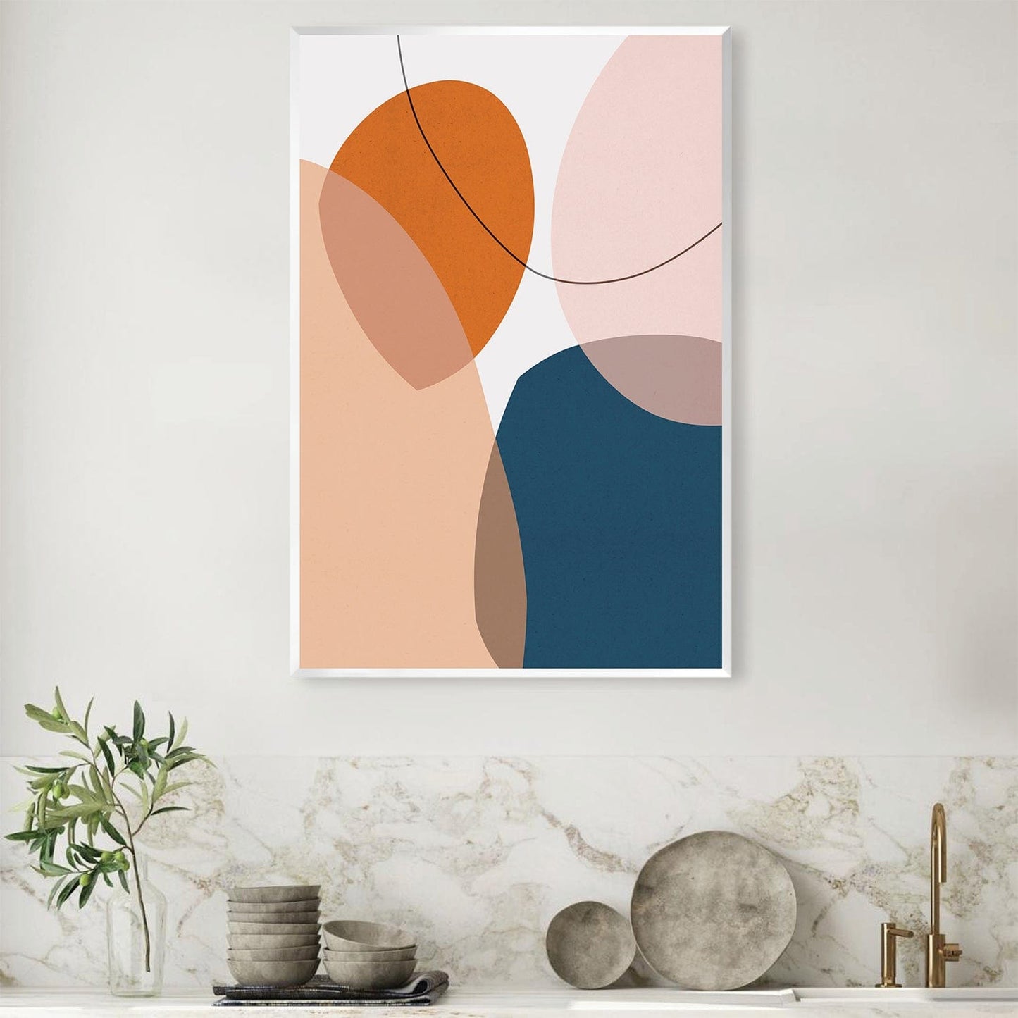 Abstract Boho Oil Painting with Stones in Earthy Tones for Modern Decor