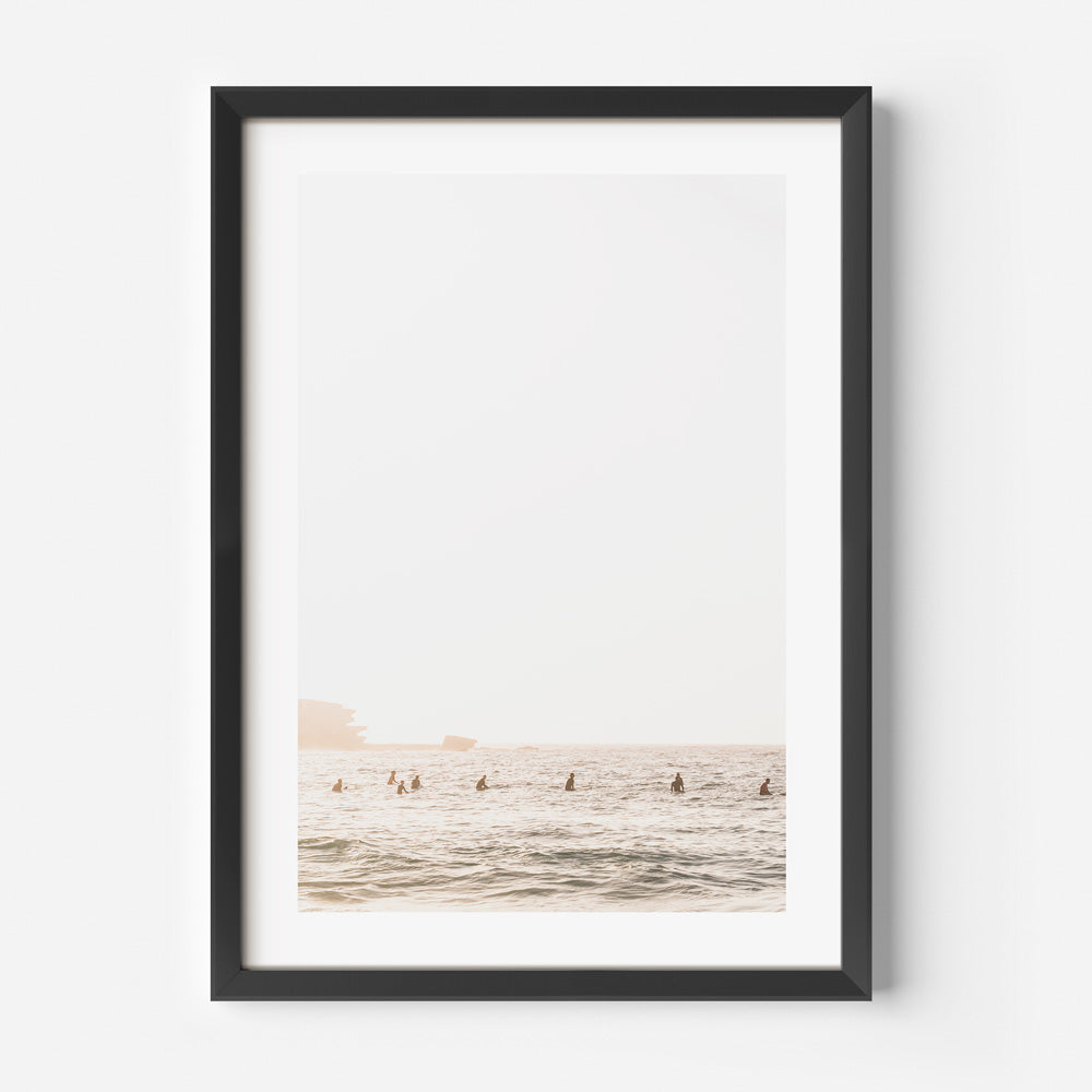 Bondi Beach Surfing Scene - Tranquil Ocean Waves and Surfers Art Print
