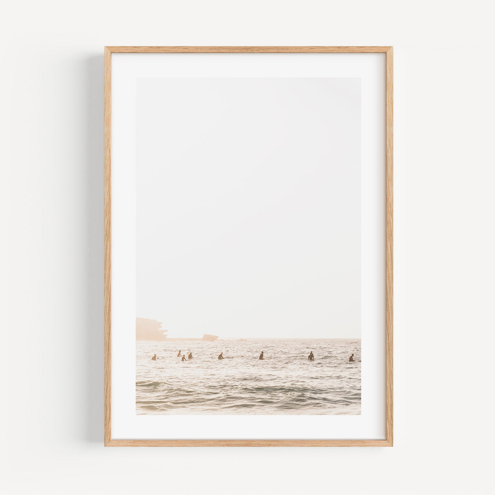 Bondi Beach Surfing Scene - Tranquil Ocean Waves and Surfers Art Print