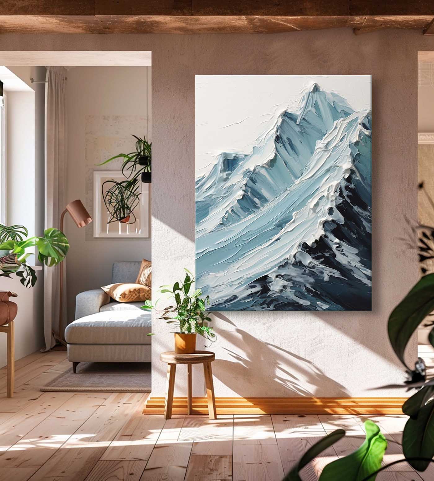Majestic Mountain Waves Oil Painting for Coastal and Nature Enthusiasts