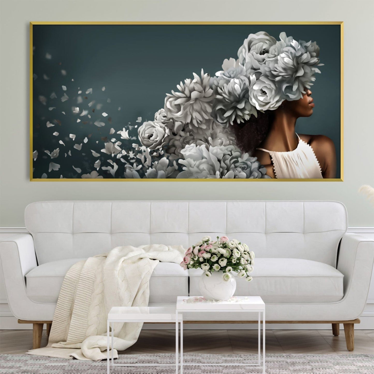 Elegant Floral Portrait Oil Painting for Home Decor and Wall Art