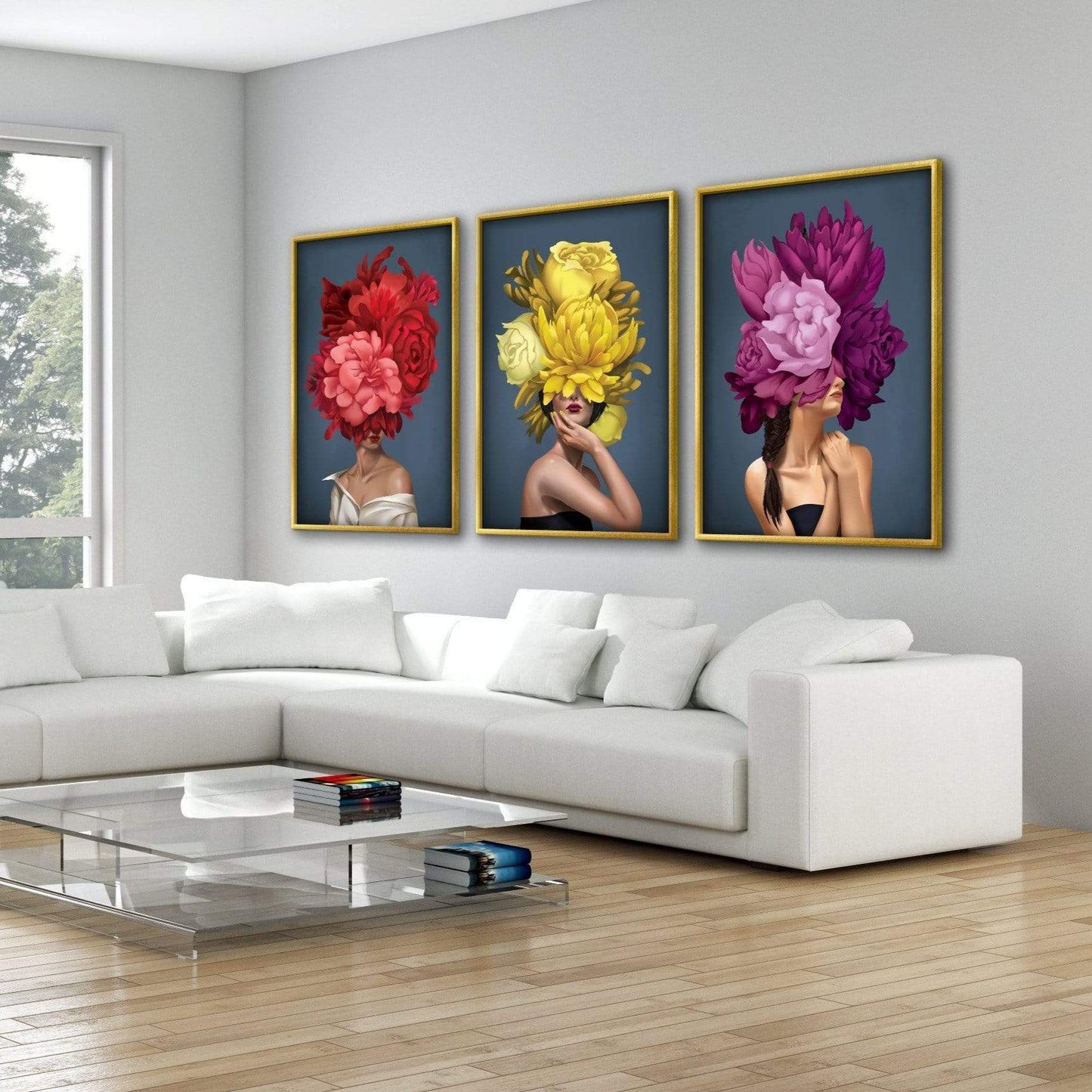 Elegant Floral Women in Vibrant Colors - Stunning Oil Painting for Home Decor