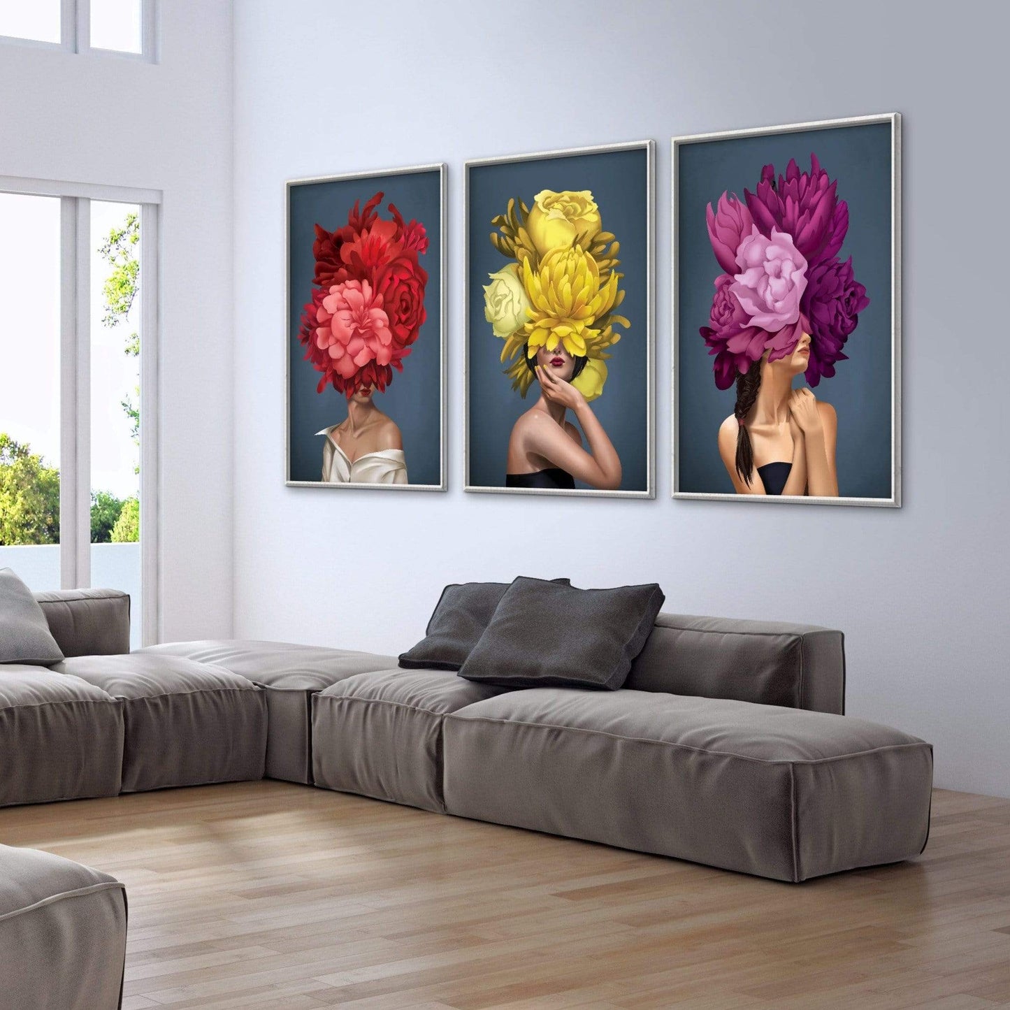 Elegant Floral Women in Vibrant Colors - Stunning Oil Painting for Home Decor