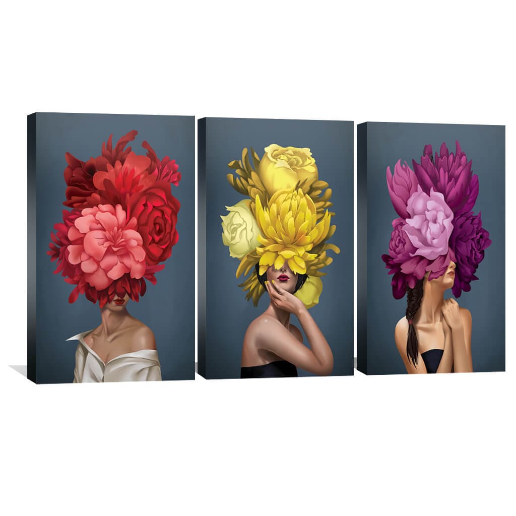 Elegant Floral Women in Vibrant Colors - Stunning Oil Painting for Home Decor