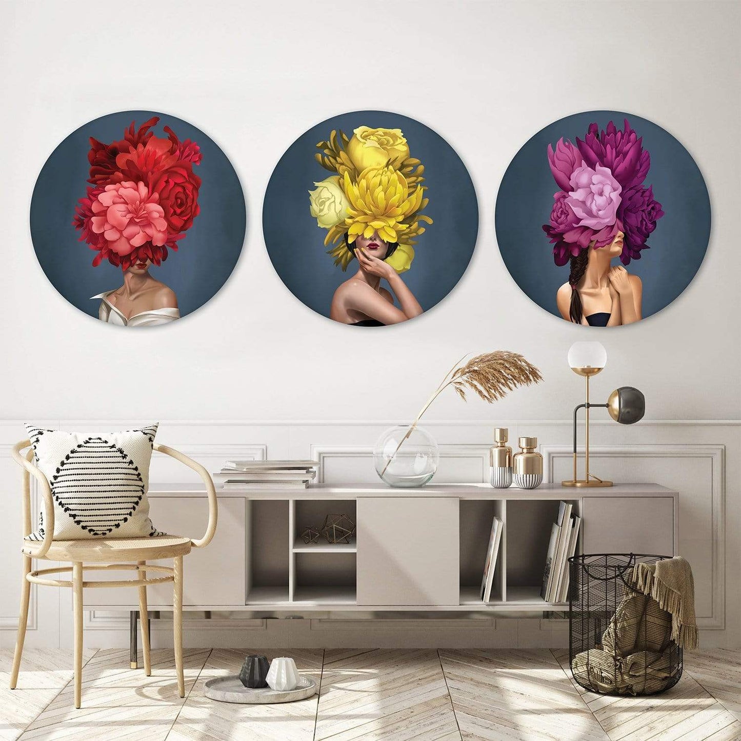 Floral Elegance: Vibrant Woman Portrait Oil Painting for Modern Home Decor