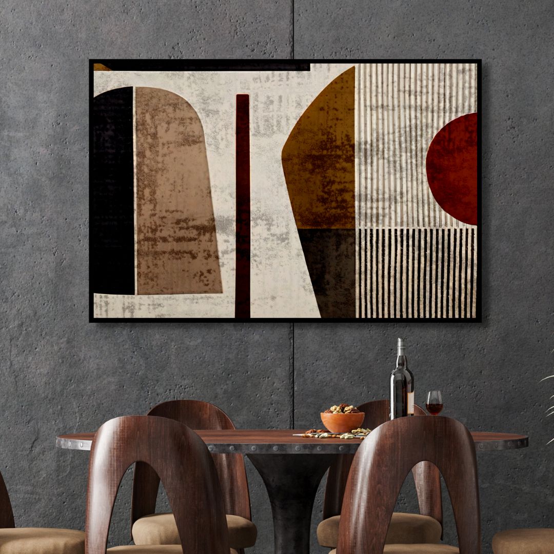 Geometric Abstract Oil Painting in Brown, Beige, and Burgundy Tones for Modern Decor