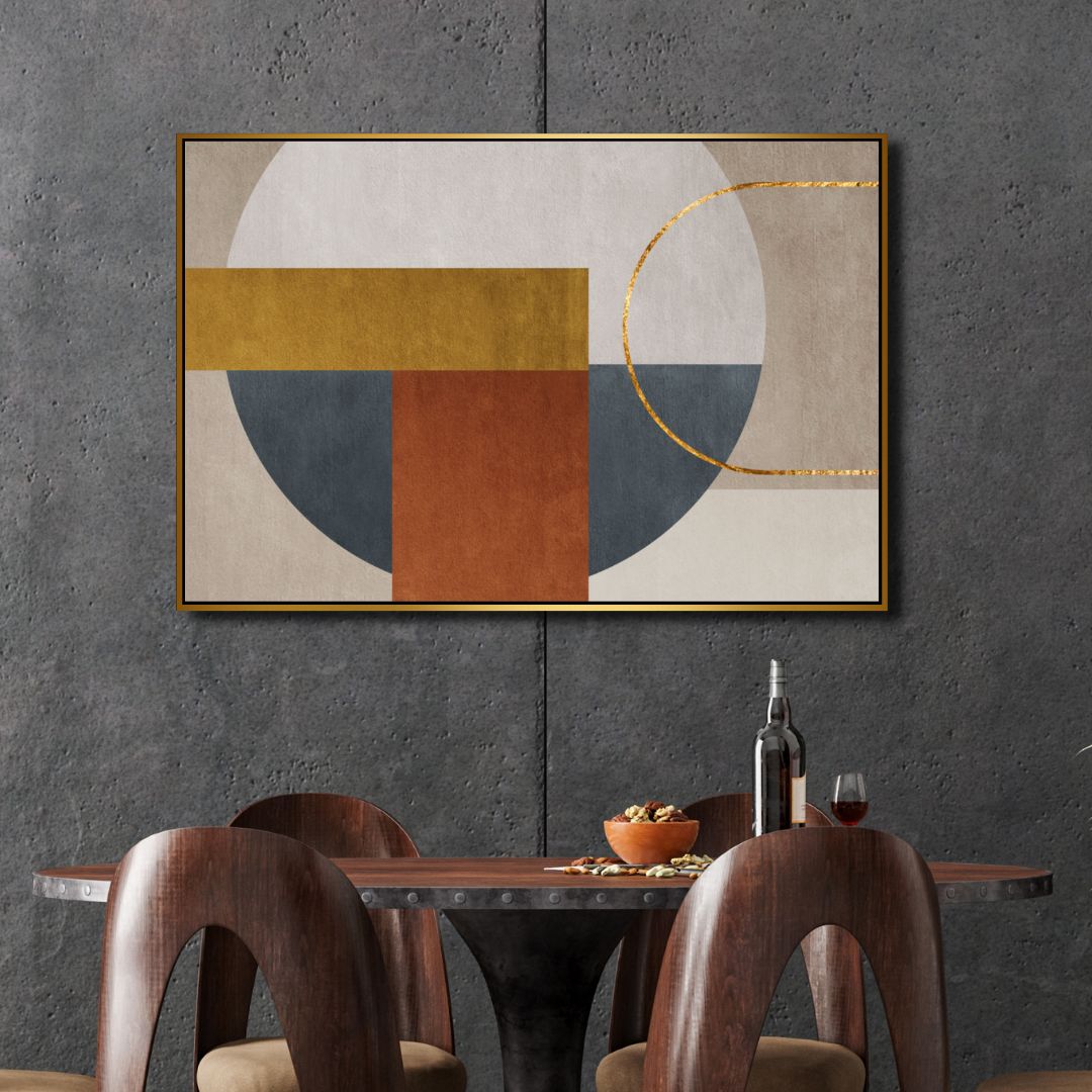 Modern Geometric Abstract Oil Painting in Brown, Gray, and Gold Tones for Stylish Interiors