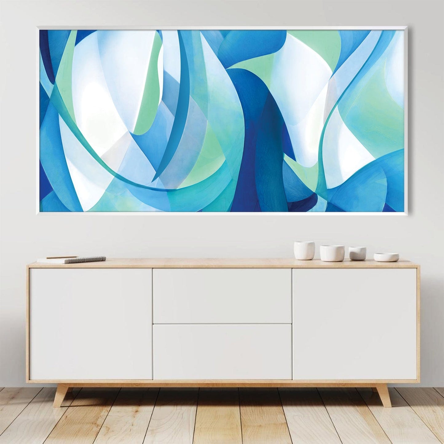 Abstract Blue Waves Oil Painting for Modern Home Decor