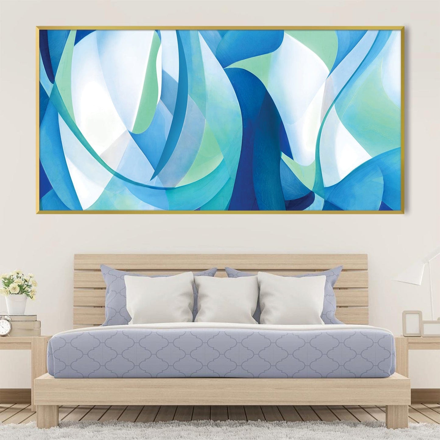 Abstract Blue Waves Oil Painting for Modern Home Decor