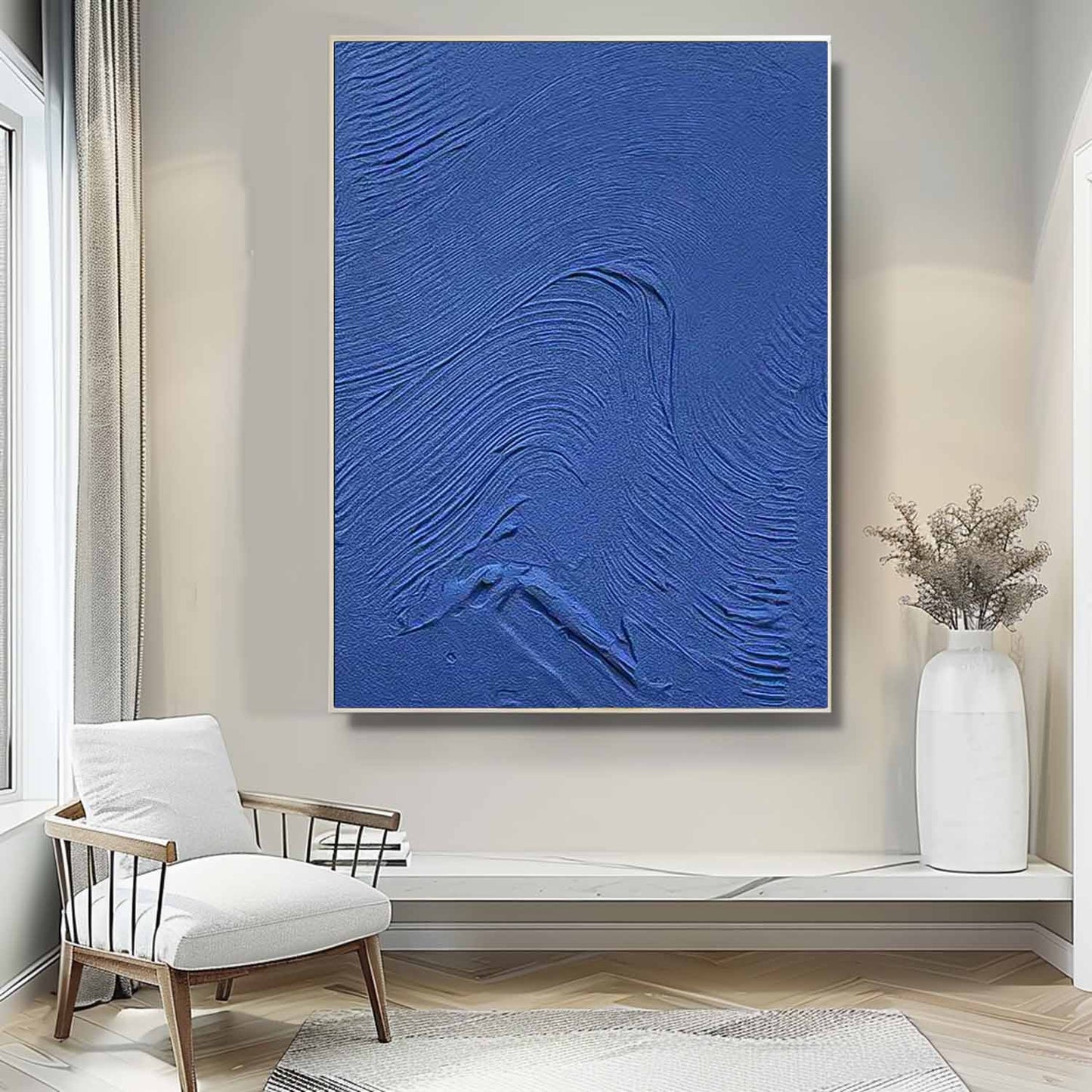 Textured Blue Abstract Oil Painting for Modern Minimalist Home Decor