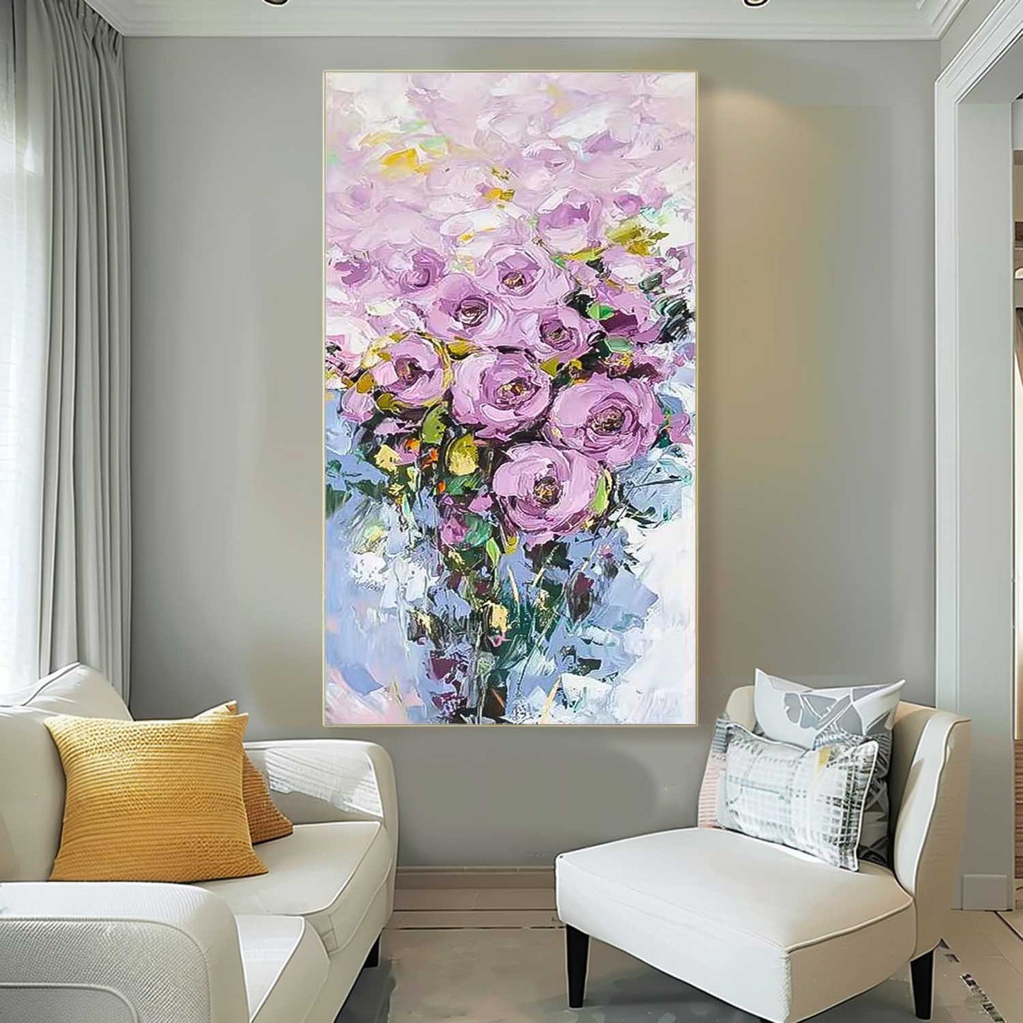 Vibrant Purple Rose Oil Painting for Floral Home Decor