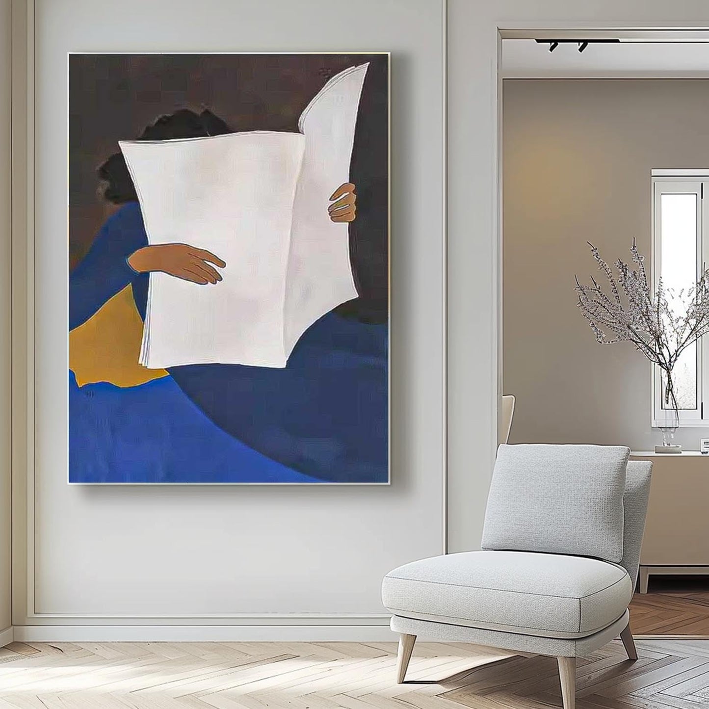 Colorful Abstract Oil Painting of a Person Holding a Blank Canvas