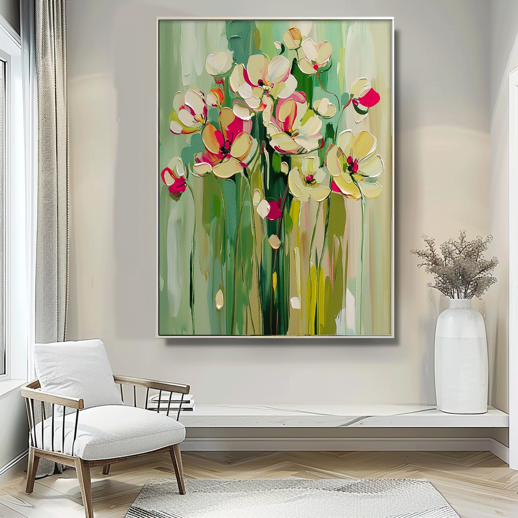 Vibrant Floral Oil Painting for Modern Home Decor and Art Lovers