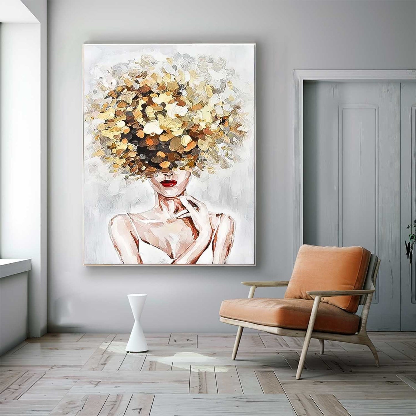 Abstract Woman with Floral Hat Oil Painting for Stylish Home Decor