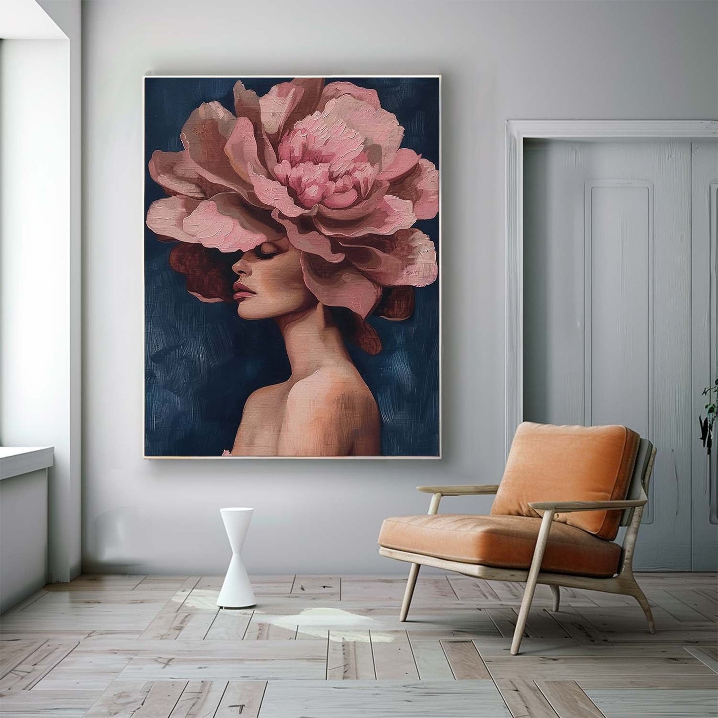 Elegant Floral Woman Portrait in Oil - Modern Canvas Art for Home Décor