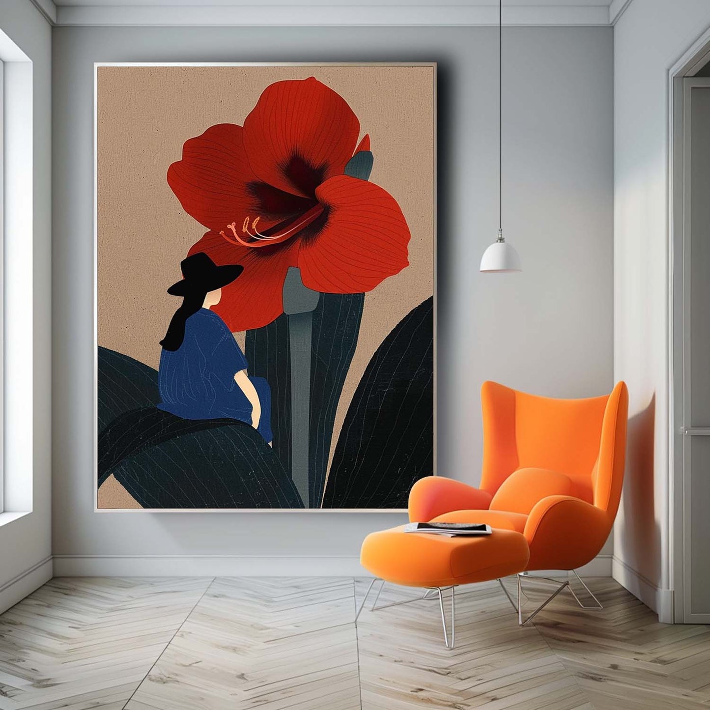 Charming Woman and Red Flower Oil Painting for Modern Home Decor