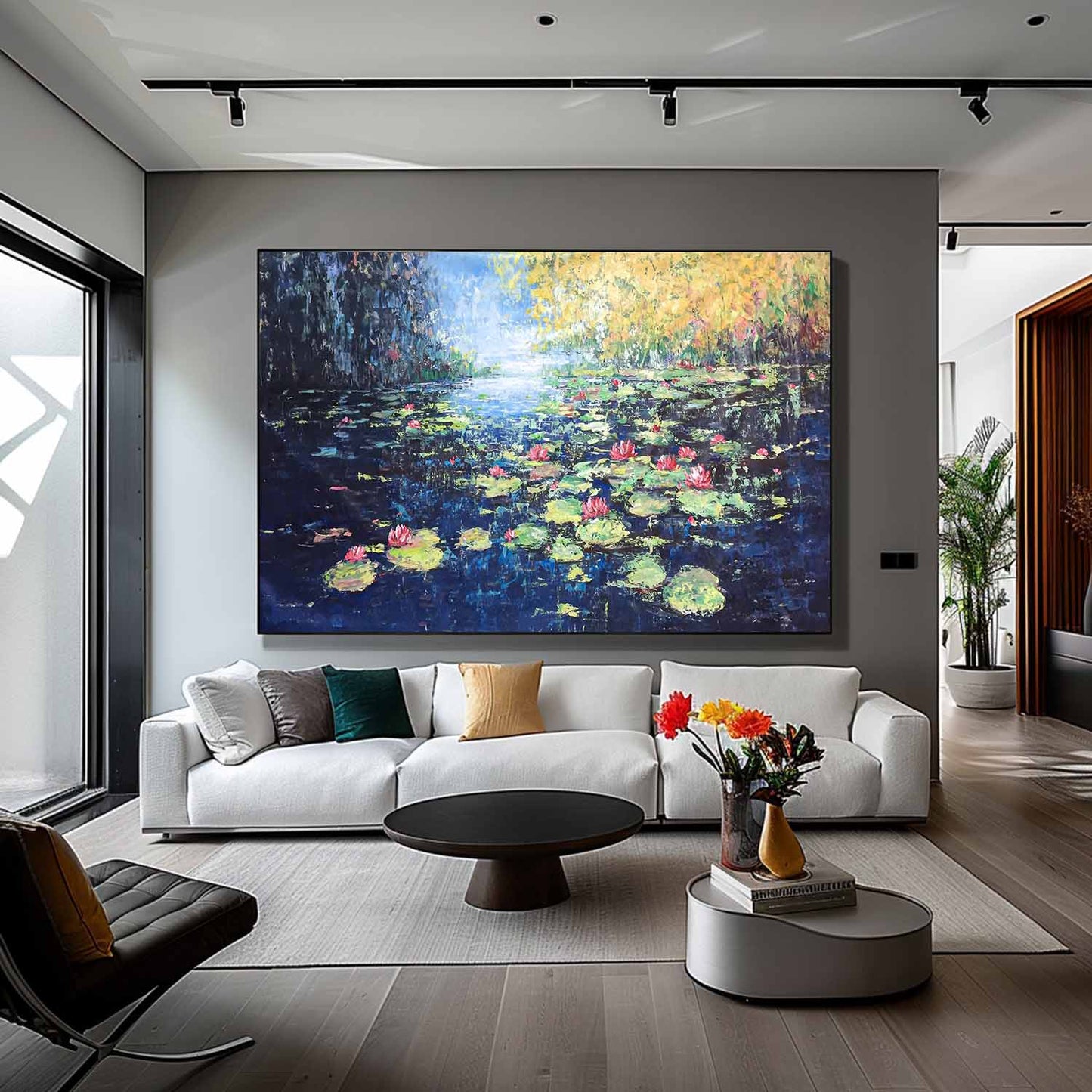 Serene Water Lilies Oil Painting for Elegant Home Décor