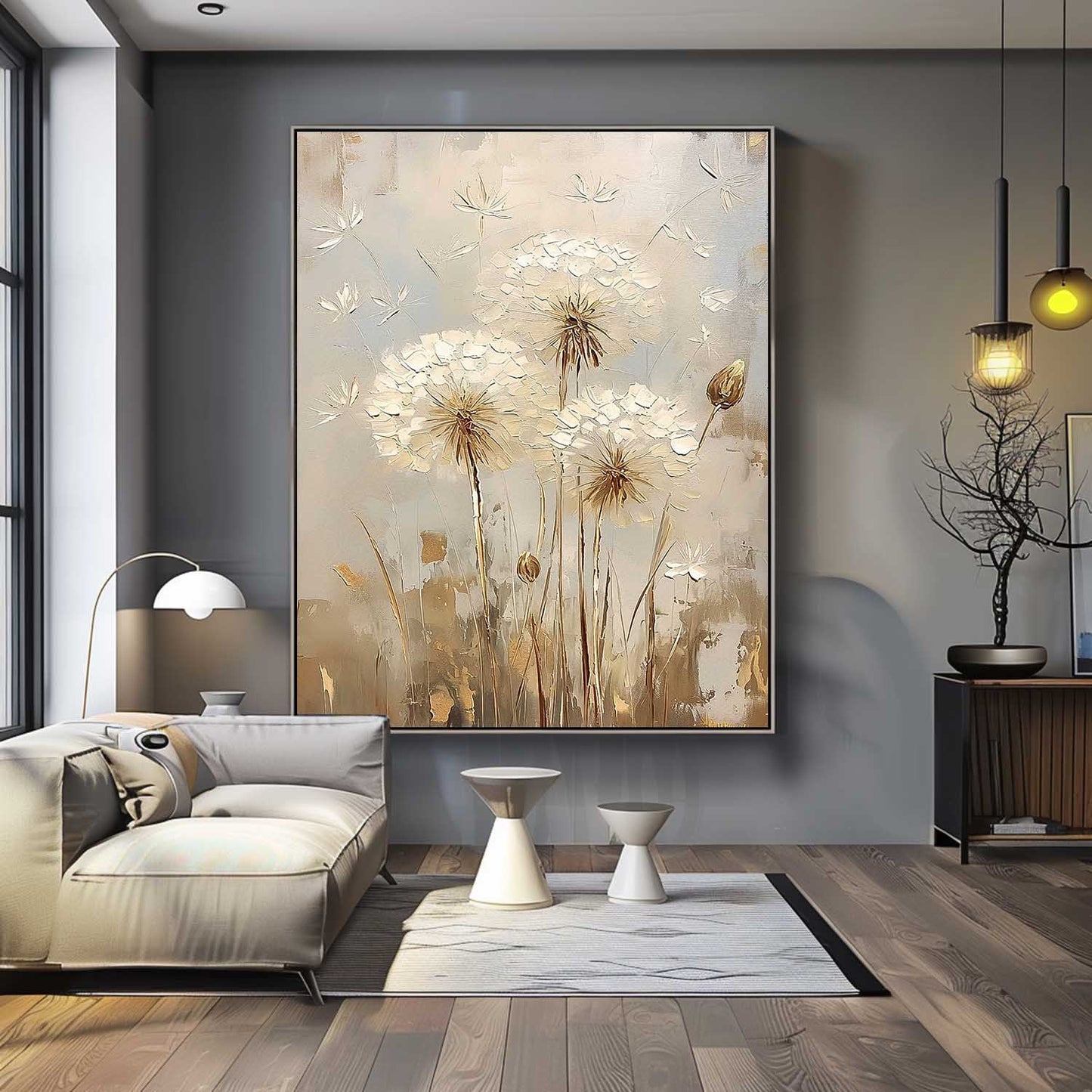 Elegant White Flower Oil Painting for Modern Home Decor