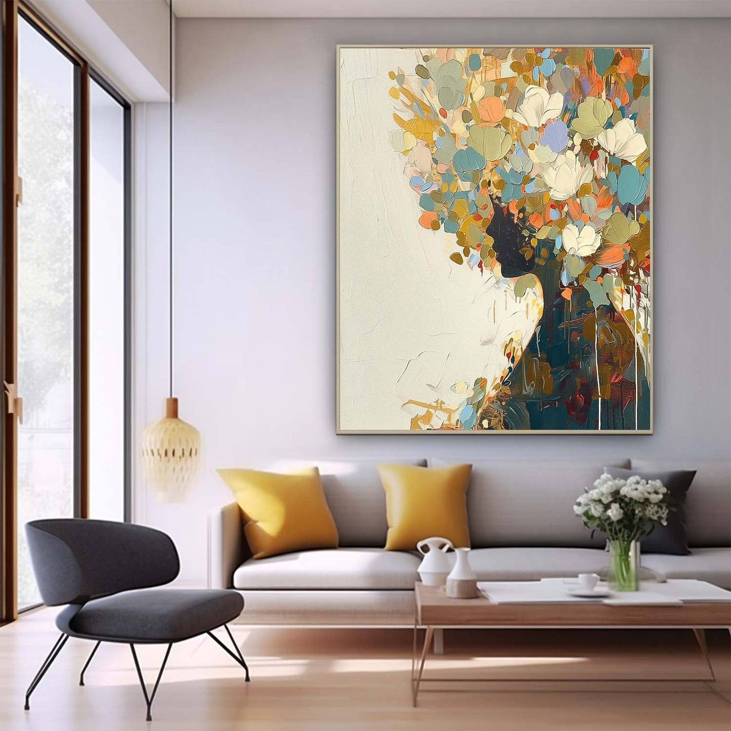 Floral Silhouette Oil Painting for Home Decor and Elegant Wall Art