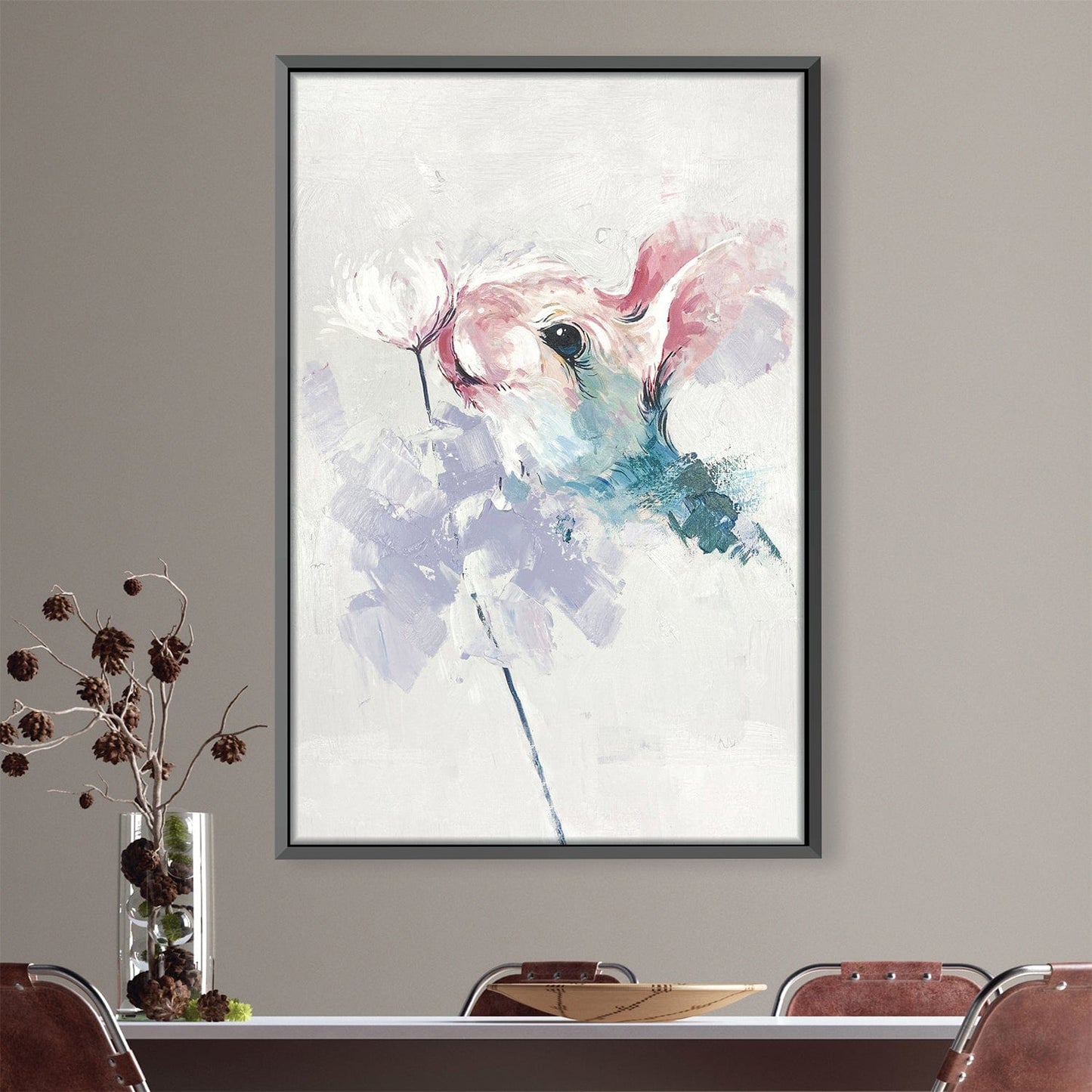Charming Bunny with Flowers - Whimsical Oil Painting for Animal Art Lovers