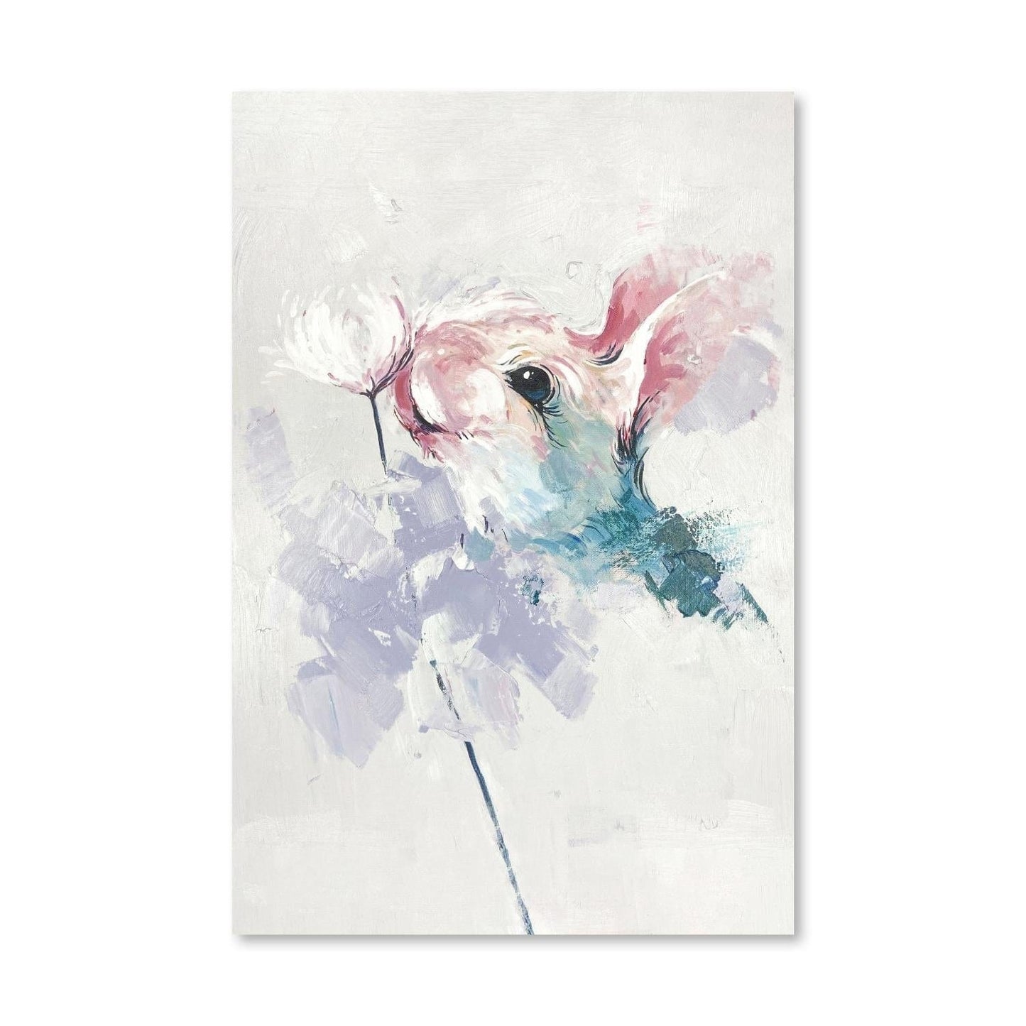 Charming Bunny with Flowers - Whimsical Oil Painting for Animal Art Lovers