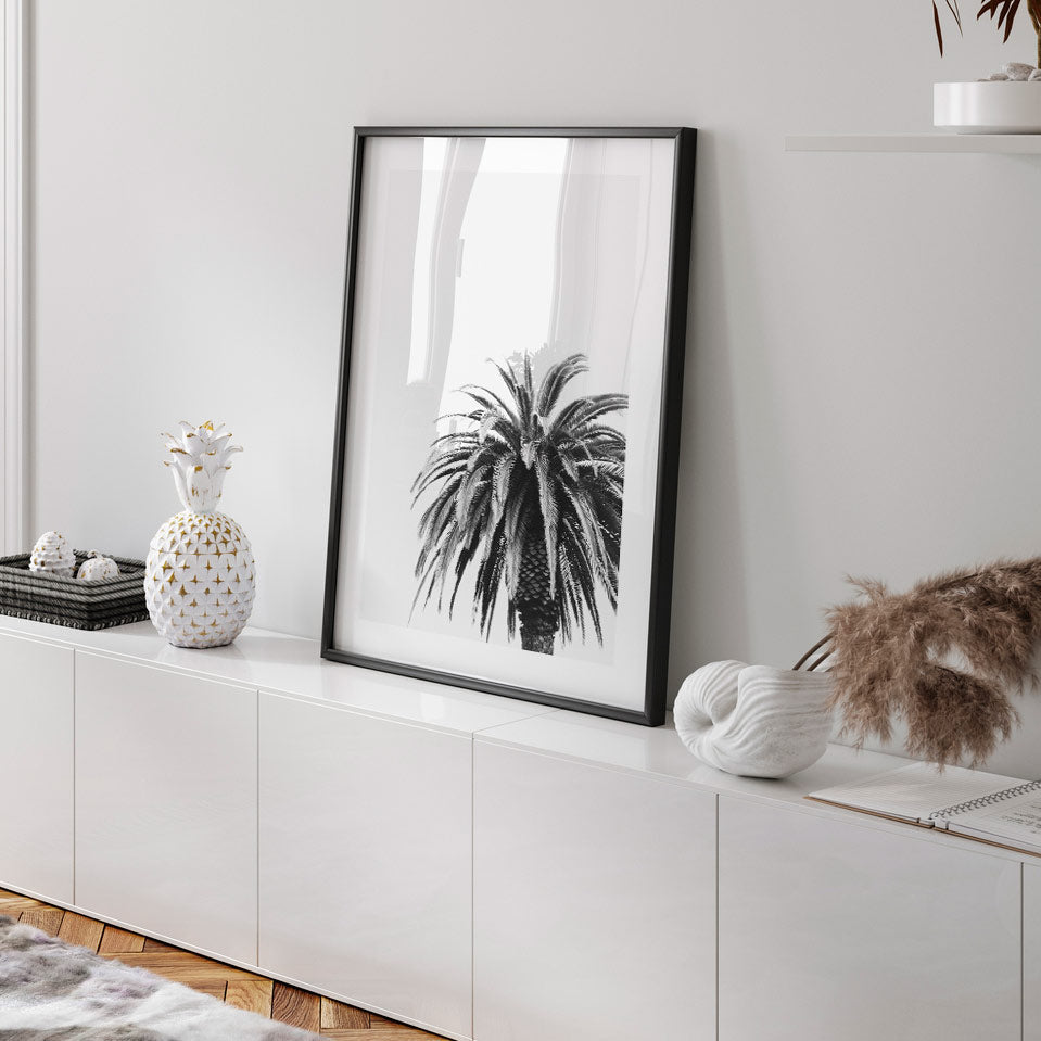 Elegant Black and White Palm Tree Oil Painting for Minimalist Home Decor