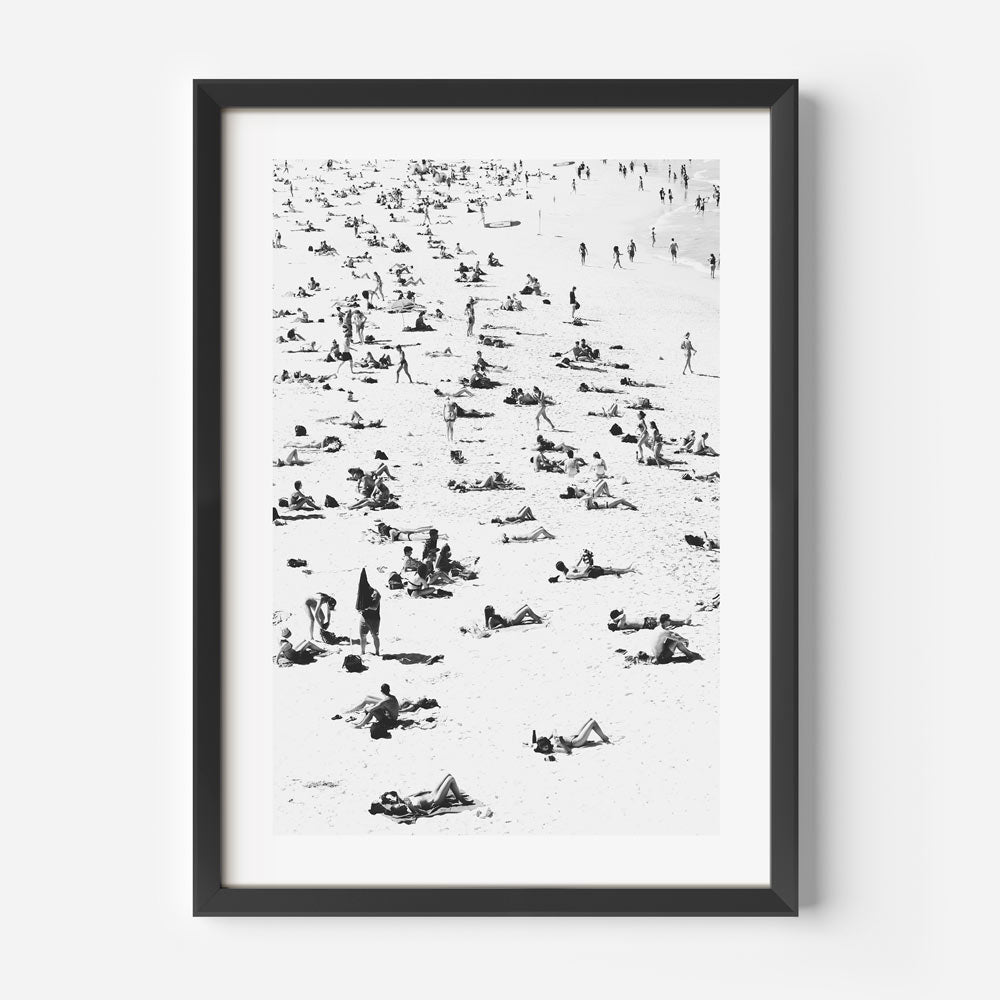 Beach Day Bliss: A Black and White Oil Painting of Sunbathers at Bondi Beach