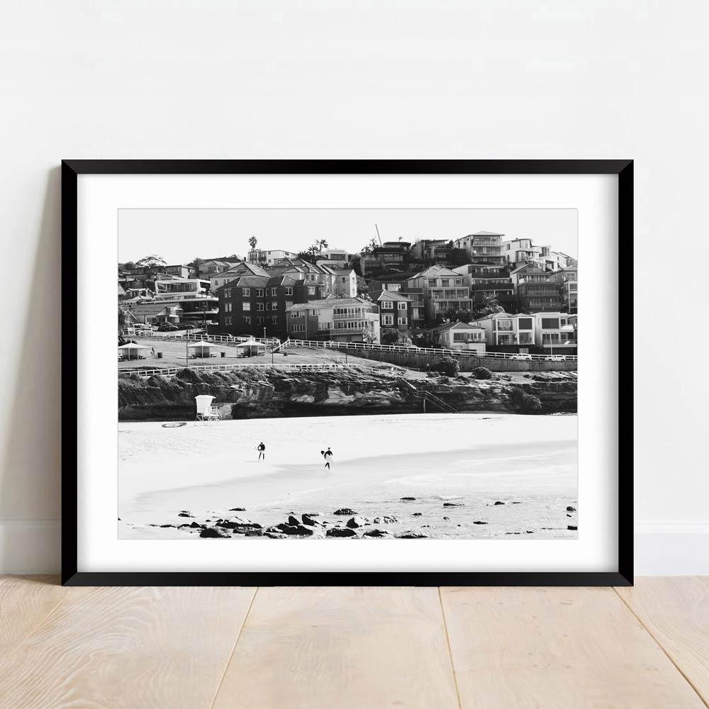 Black and White Oil Painting of Bronte Beach Coastal Views