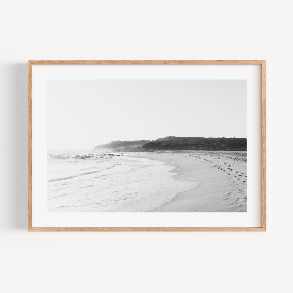 Serene Black and White Maroubra Beach Scene Oil Painting
