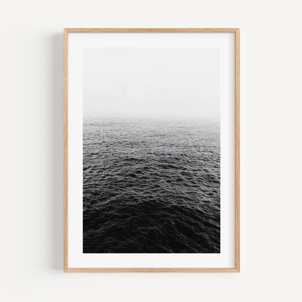 Serene Black and White Ocean Waves Oil Painting for Tranquil Décor
