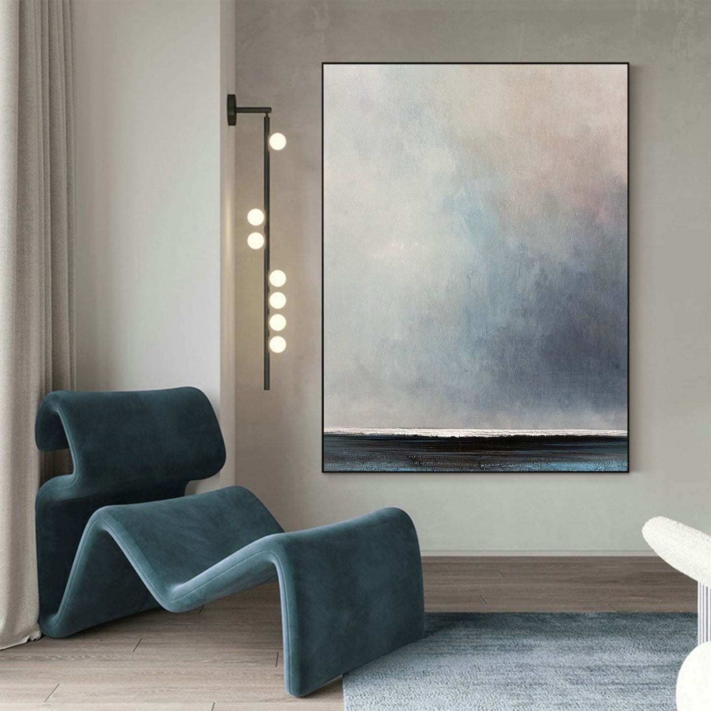Contemporary Ocean Horizon: Serene Abstract Oil Painting for Modern Decor