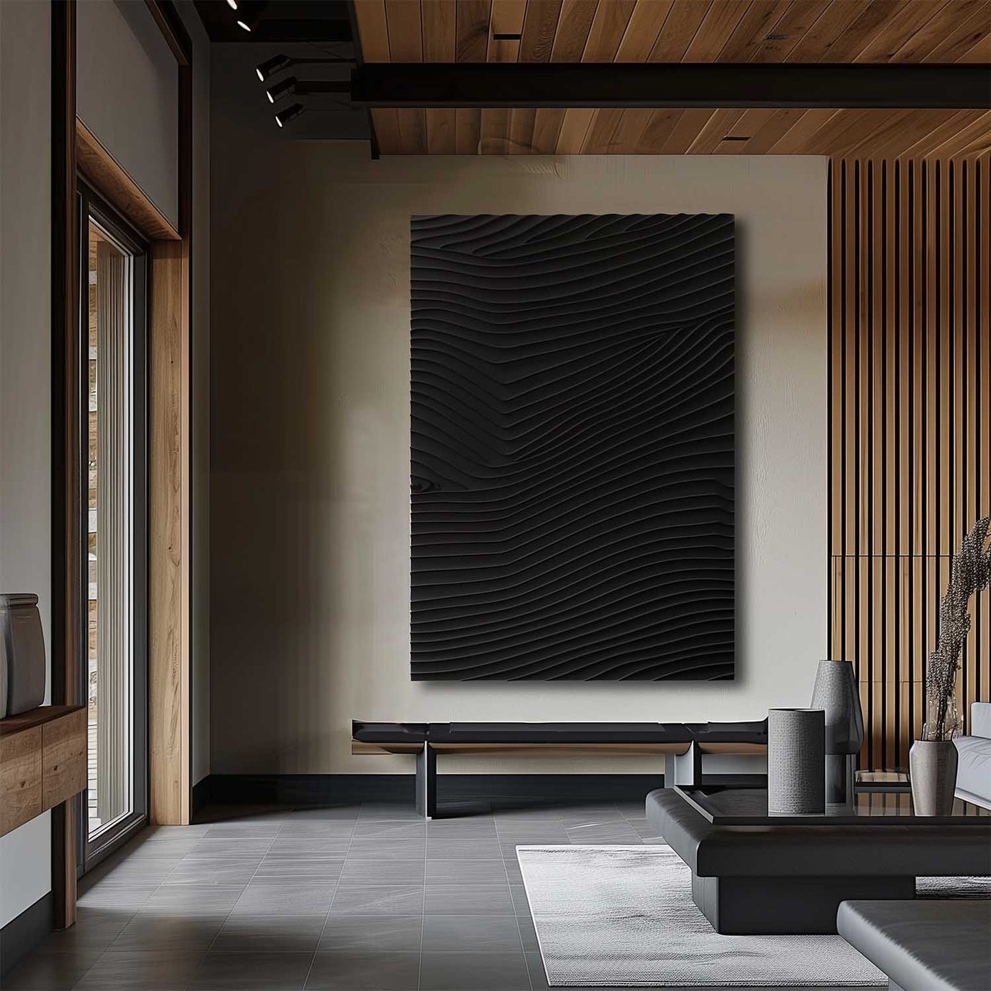 Elegant Black Minimalist Abstract Oil Painting for Modern Home Decor