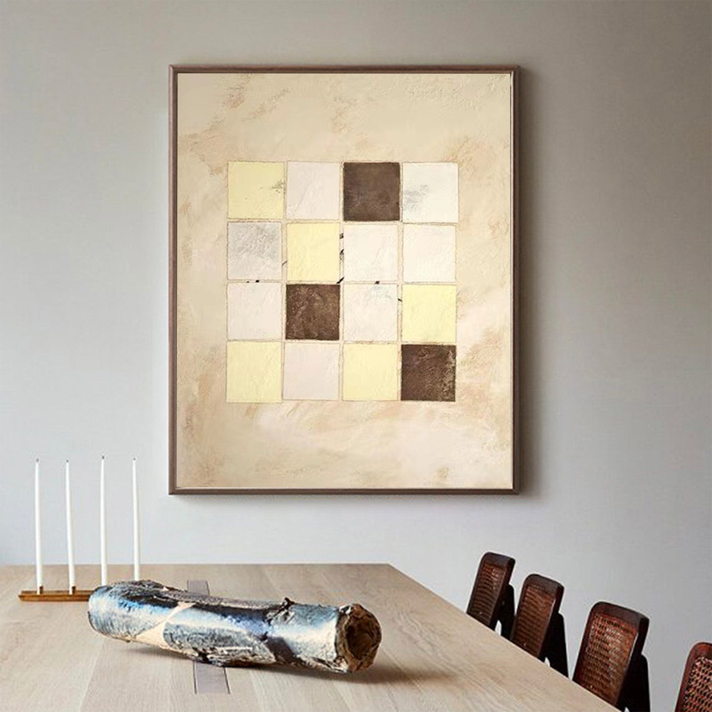 Elegant Beige Geometric Abstract Oil Painting for Modern Home Decor