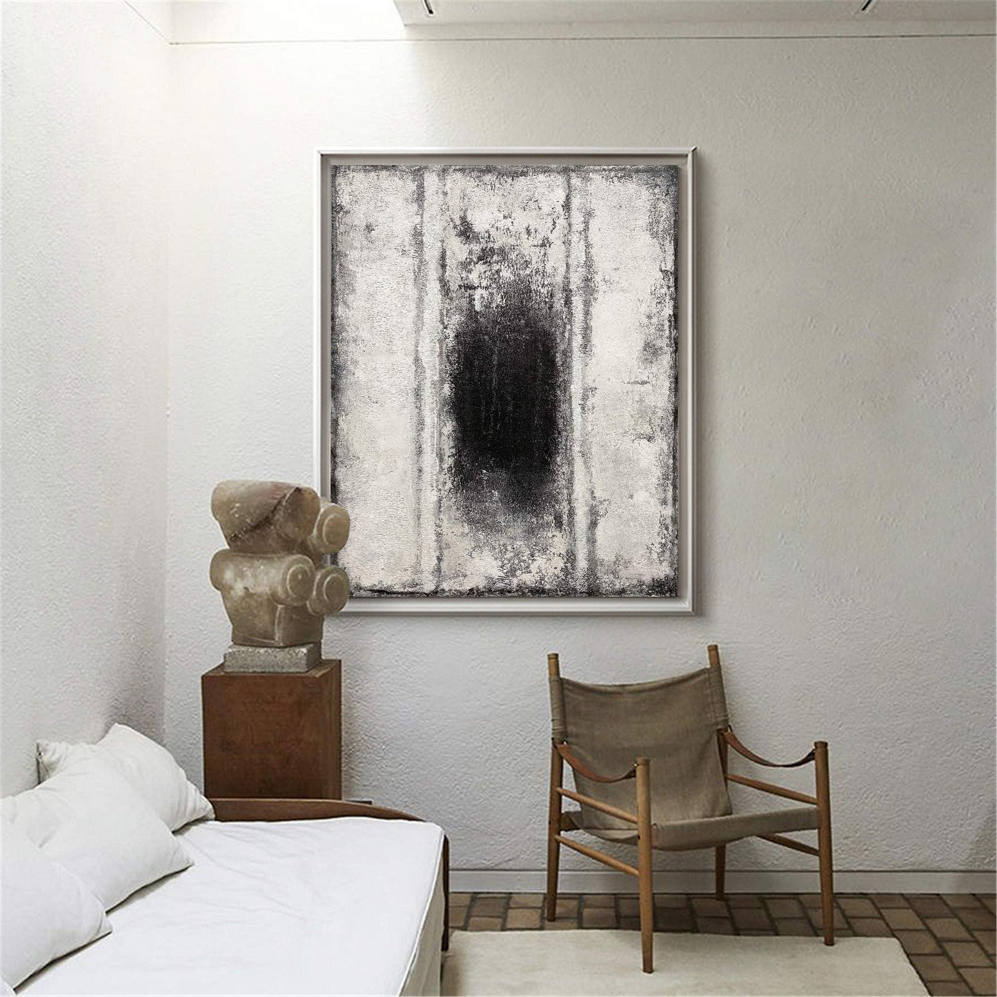 Contemporary Black and White Abstract Oil Painting for Modern Home Decor