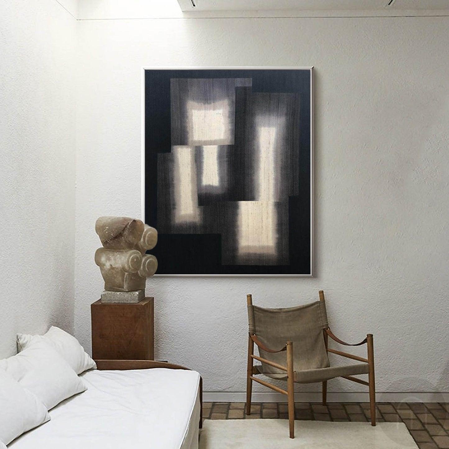 Contemporary Monochrome Abstract Oil Painting for Modern Home Decor
